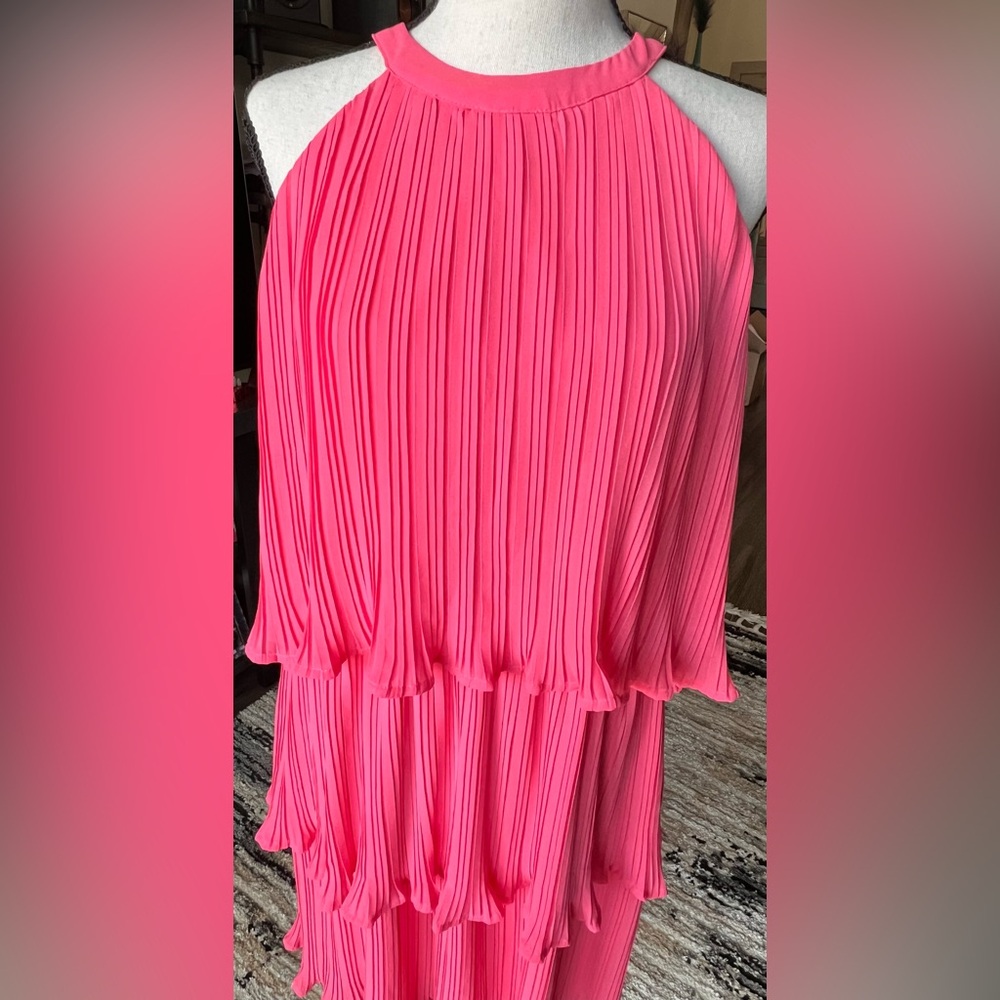 ZESICA Coral Pink Pleated Dress